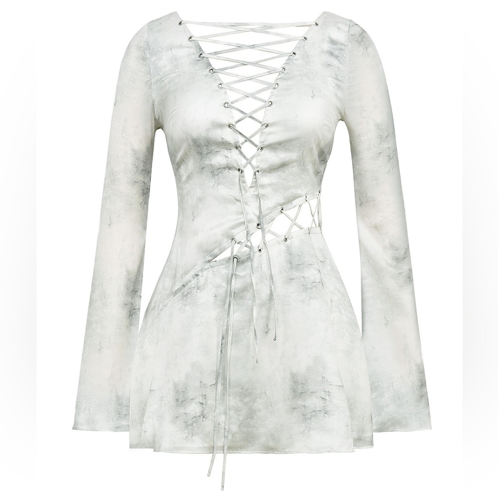 NWT Mistress Rocks Satin Lace Up Mini Dress Marble Size Small - Picture 8 of 11